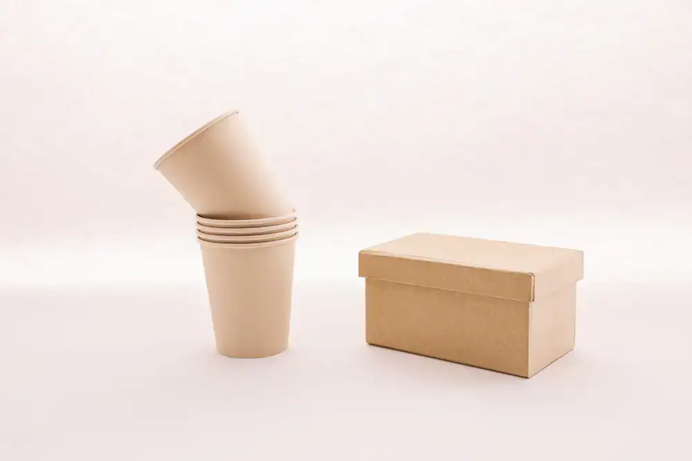 A curated stack of sustainable kraft boxes and compostable mailers